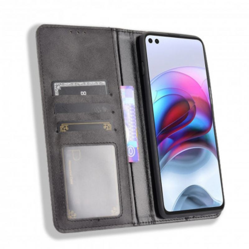 Capa De Celular Para Moto G100 Flip Efeito Couro Vintage Estilizado