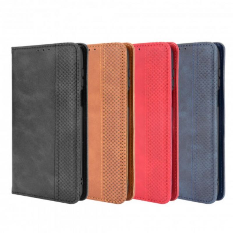 Capa De Celular Para Moto G100 Flip Efeito Couro Vintage Estilizado