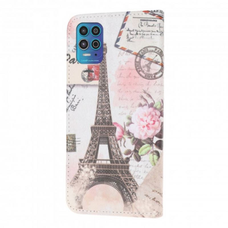 Capa Em Pele Para Moto G100 Torre Eiffel Retrô