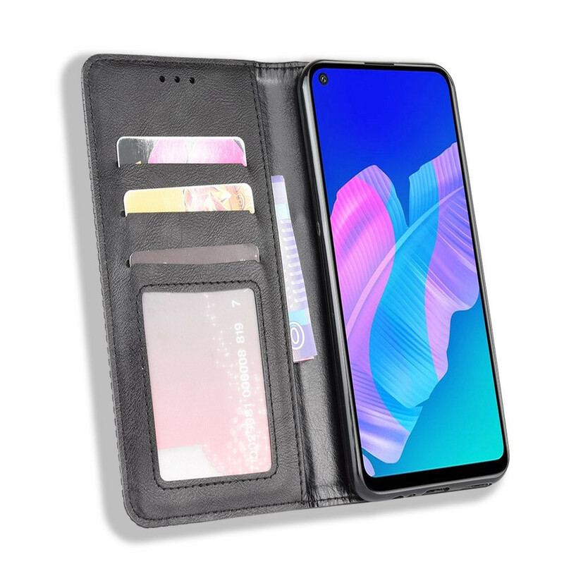 Capa De Celular Para Huawei P40 Lite E Flip Efeito Couro Vintage Estilizado