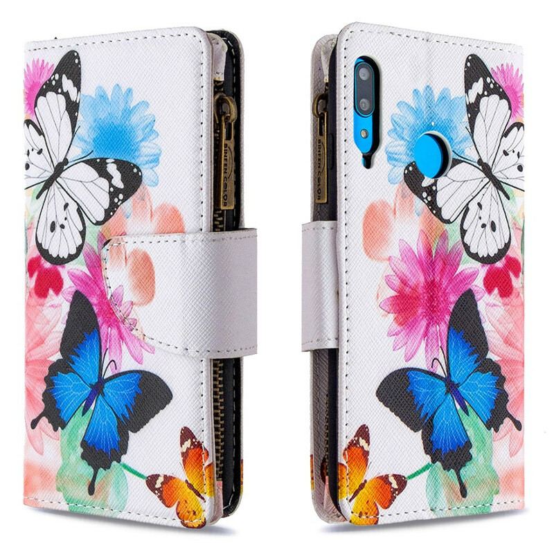 Capa Folio Para Huawei P40 Lite E Bolso Com Zíper De Borboletas