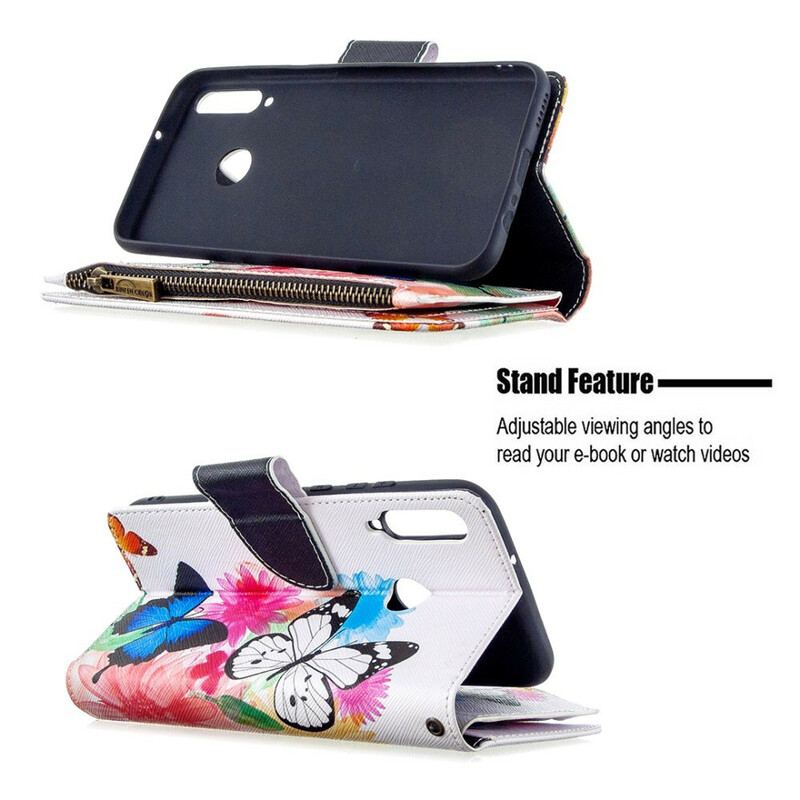 Capa Folio Para Huawei P40 Lite E Bolso Com Zíper De Borboletas