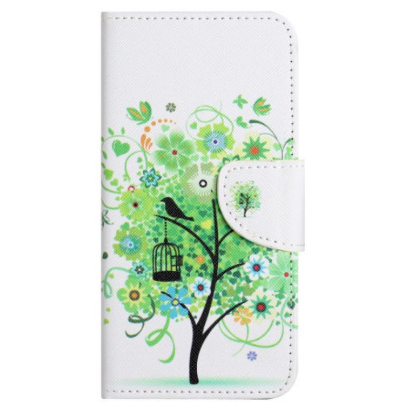 Capa De Couro Para Xiaomi Redmi Note 12 4G Árvore Com Folhas Verdes