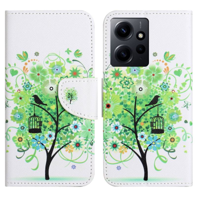 Capa De Couro Para Xiaomi Redmi Note 12 4G Árvore Com Folhas Verdes