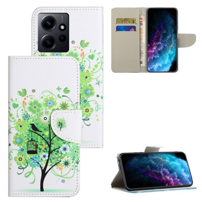 Capa De Couro Para Xiaomi Redmi Note 12 4G Árvore Com Folhas Verdes