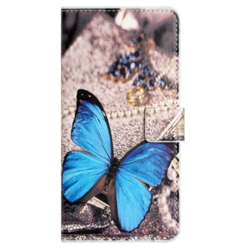 Capa De Couro Para Xiaomi Redmi Note 12 4G Borboleta Azul