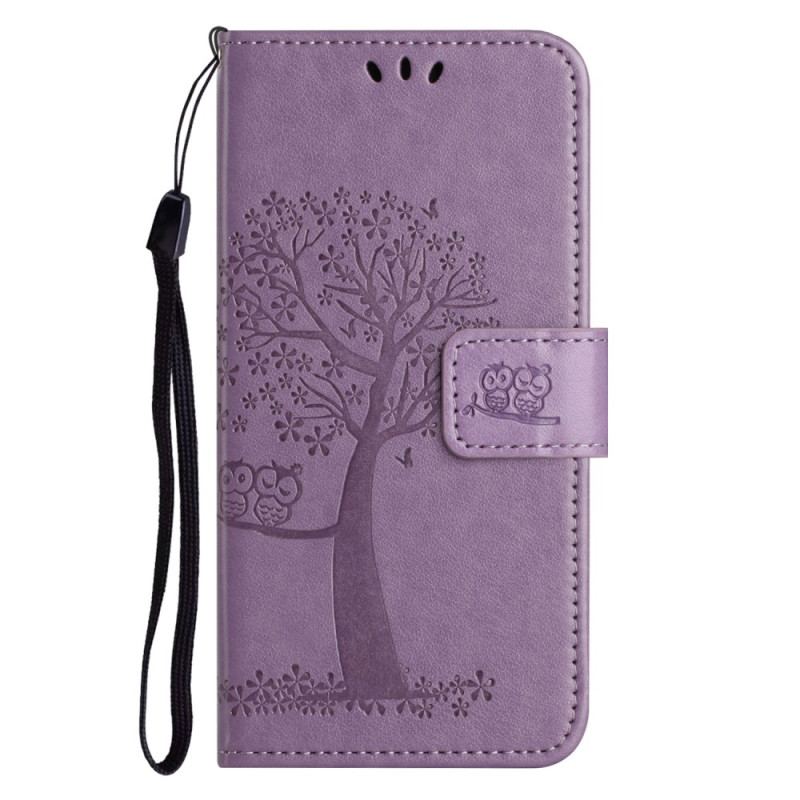 Capa De Couro Para Xiaomi Redmi Note 12 4G De Cordão Árvore E Gato Strappy