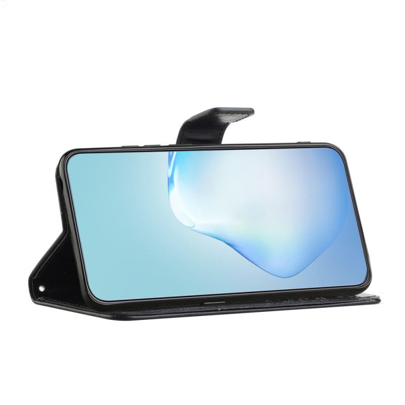 Capa De Couro Para Xiaomi Redmi Note 12 4G De Cordão Árvore E Gato Strappy