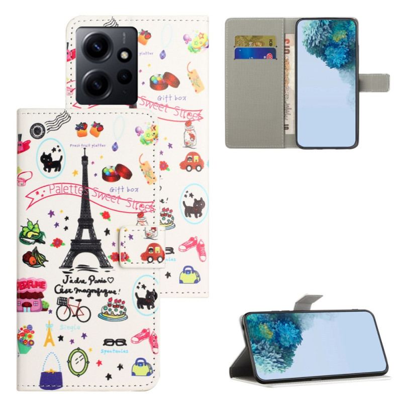 Capa De Couro Para Xiaomi Redmi Note 12 4G Eu Amo Paris
