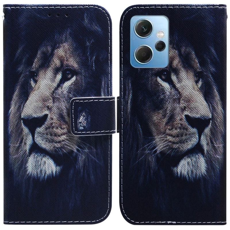 Capa Em Pele Para Xiaomi Redmi Note 12 4G Leão Sonhador