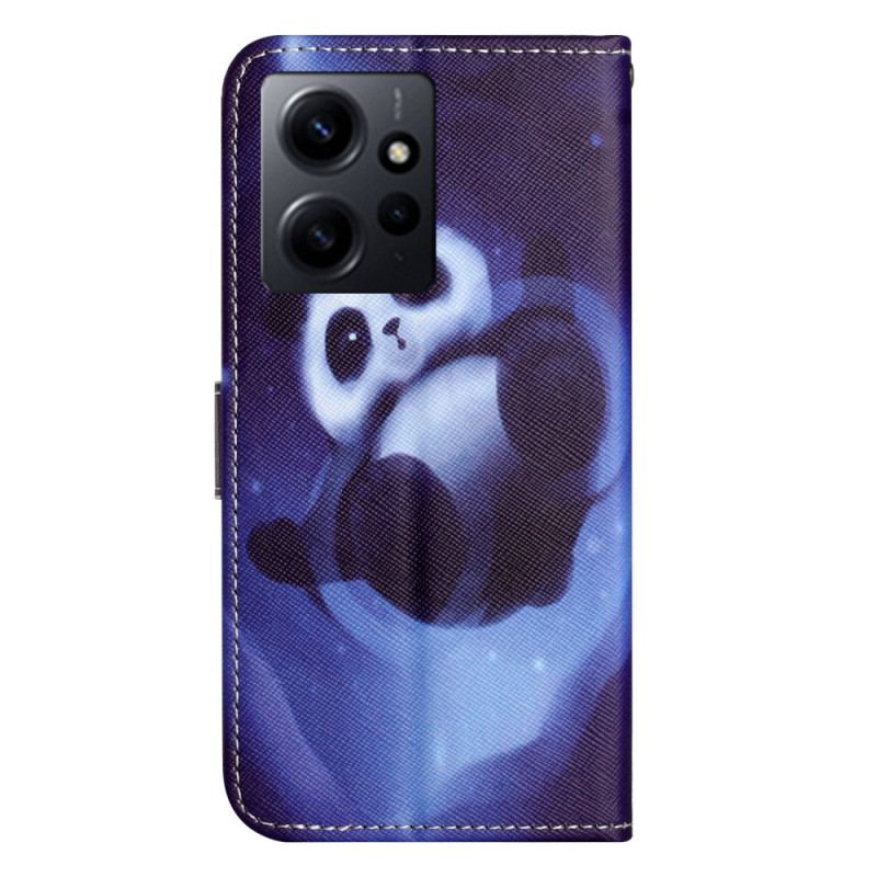 Capa Flip Para Xiaomi Redmi Note 12 4G De Cordão Space Panda Com Cordão