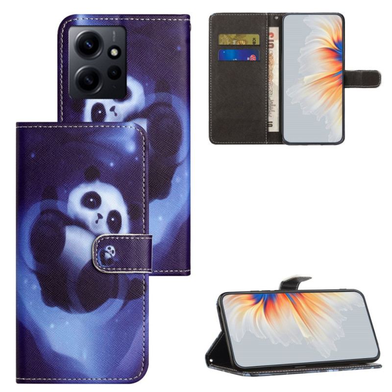 Capa Flip Para Xiaomi Redmi Note 12 4G De Cordão Space Panda Com Cordão