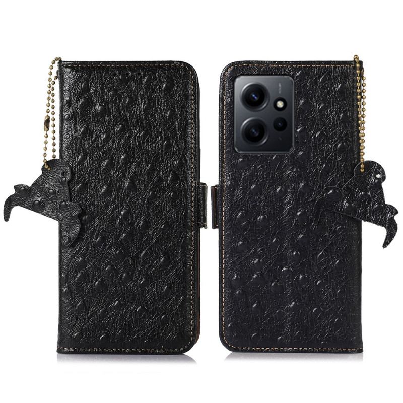 Capa Flip Para Xiaomi Redmi Note 12 4G Rfid Estilo Avestruz De Couro Genuíno