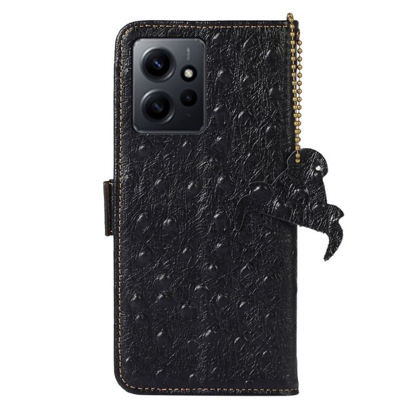 Capa Flip Para Xiaomi Redmi Note 12 4G Rfid Estilo Avestruz De Couro Genuíno