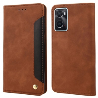 Capa De Celular Para Realme 9i Flip Efeito Couro Empresarial Em Dois Tons