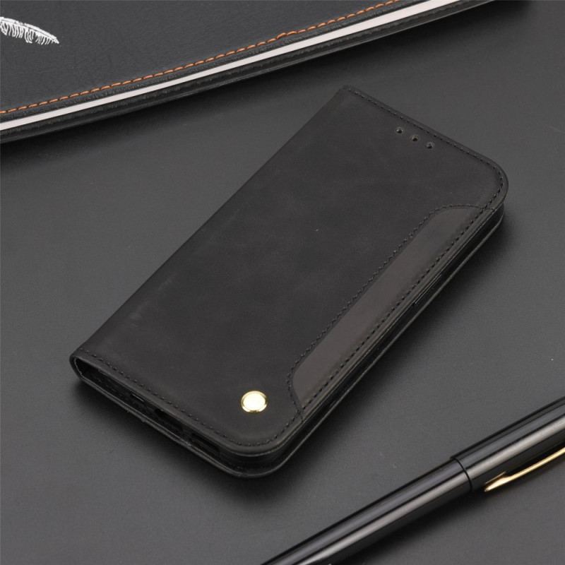 Capa De Celular Para Realme 9i Flip Efeito Couro Empresarial Em Dois Tons