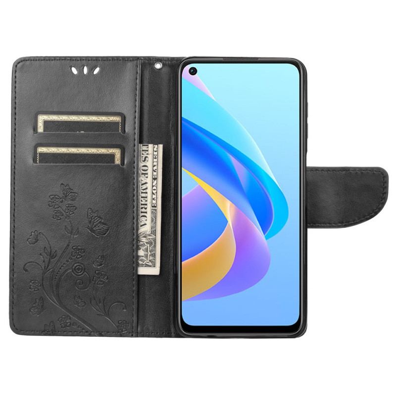 Capa De Couro Para Realme 9i Borboletas E Flores