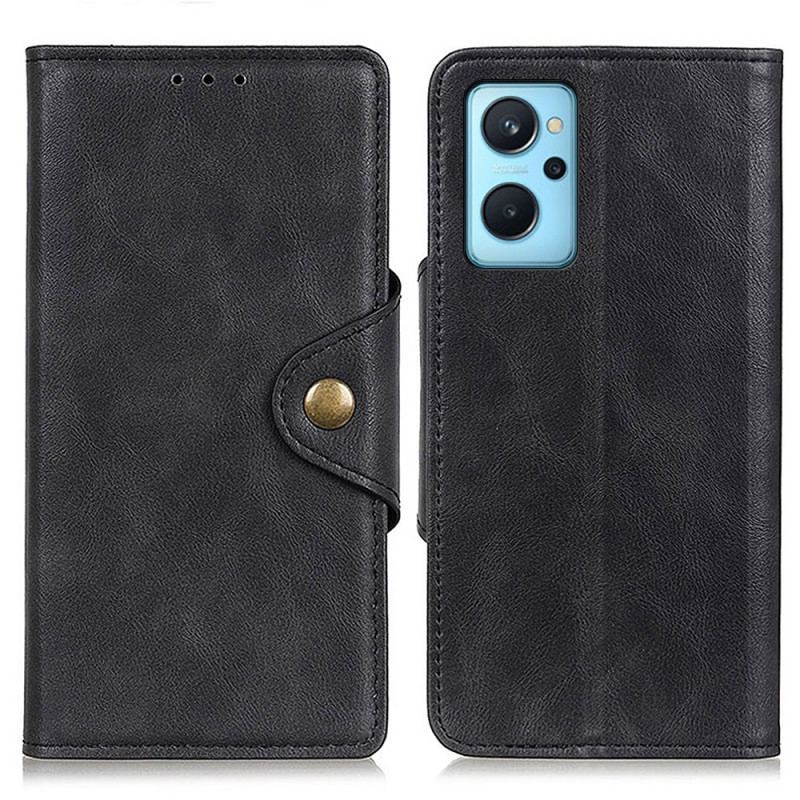 Capa De Couro Para Realme 9i Botão De Couro Falso