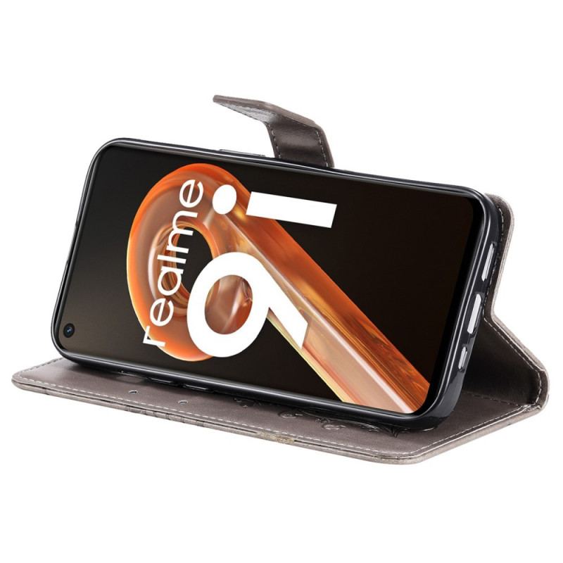 Capa De Couro Para Realme 9i De Cordão Borboleta Tiras Gigante