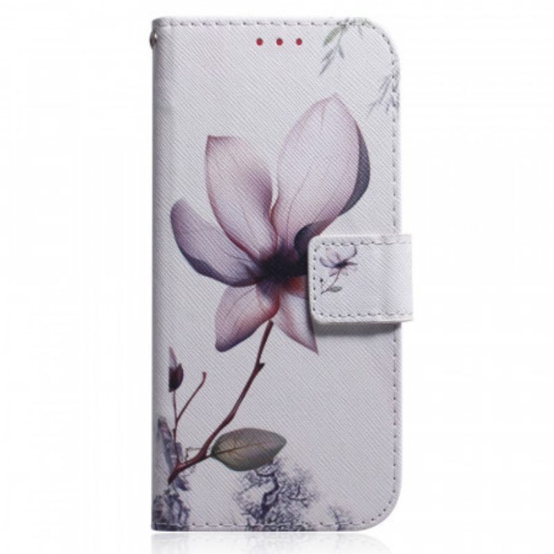 Capa De Couro Para Realme 9i Flor Rosa