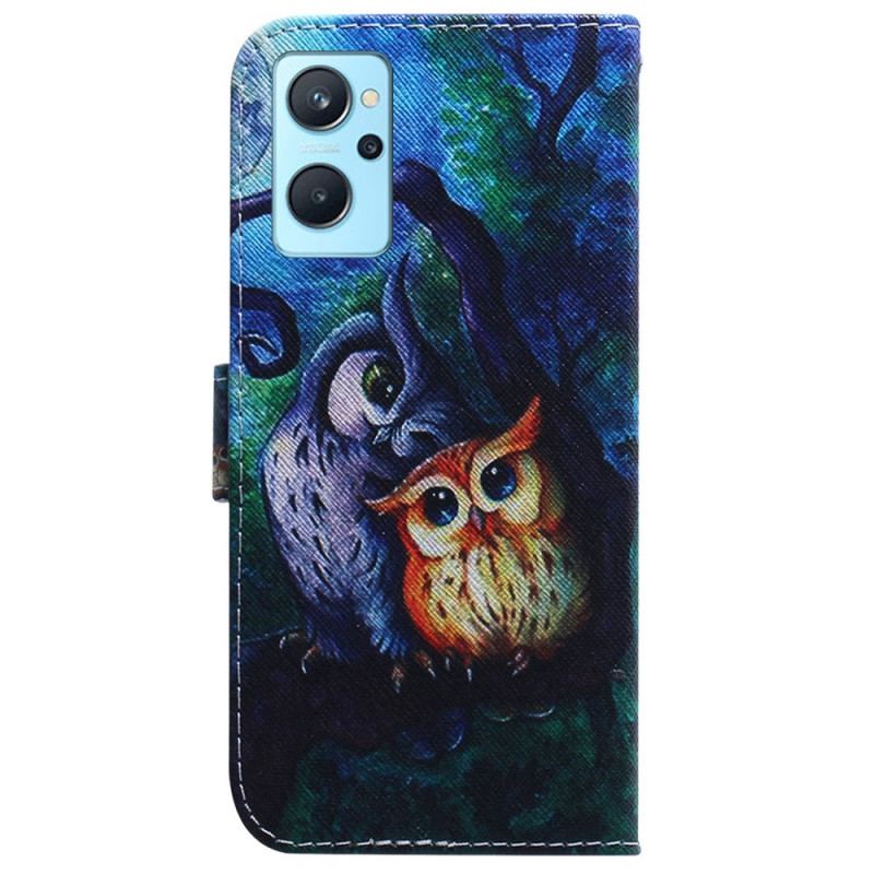 Capa De Couro Para Realme 9i Pintura De Corujas