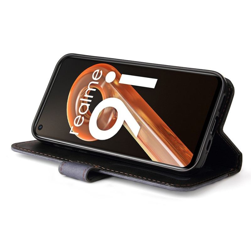 Capa Flip Para Realme 9i De Cordão Correia De Dois Tons