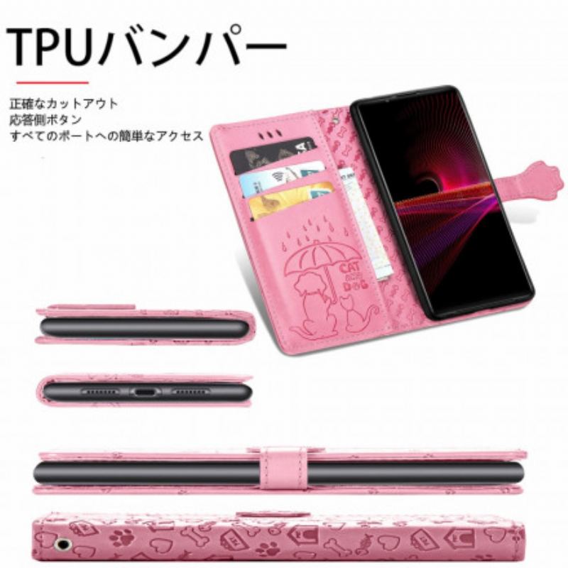 Capa De Couro Para Sony Xperia 1 III Animais Animados