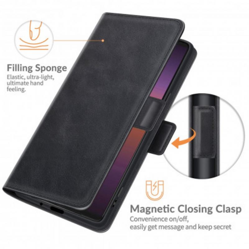 Capa De Couro Para Sony Xperia 1 III Flip Aba Dupla Clássica