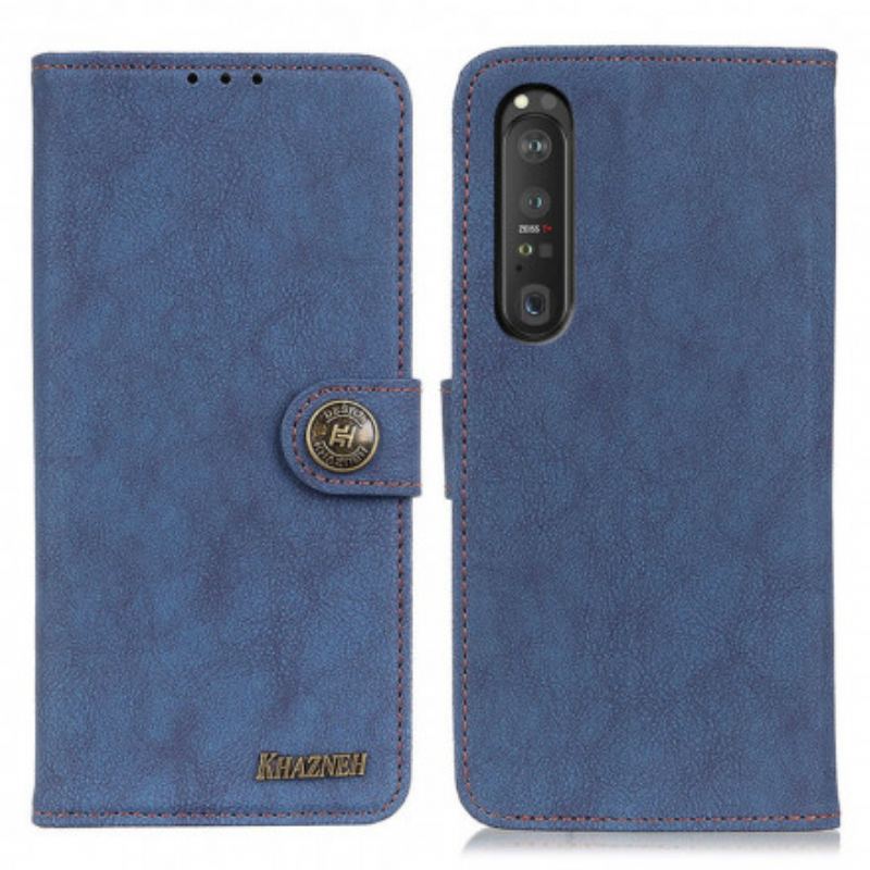 Capa De Couro Para Sony Xperia 1 III Khazneh Retrô Split Couro Sintético
