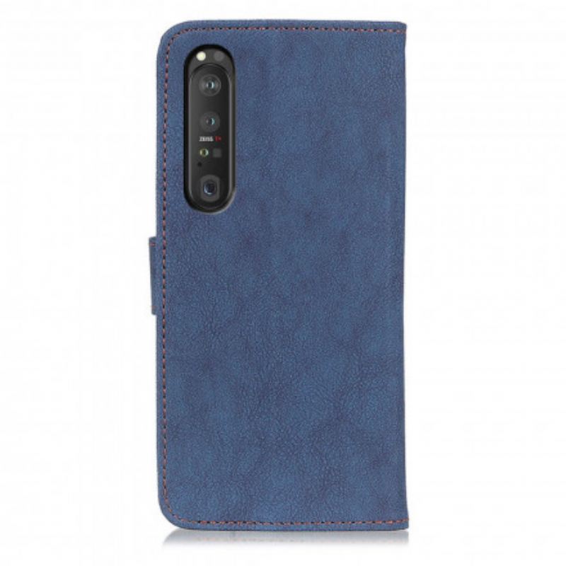 Capa De Couro Para Sony Xperia 1 III Khazneh Retrô Split Couro Sintético