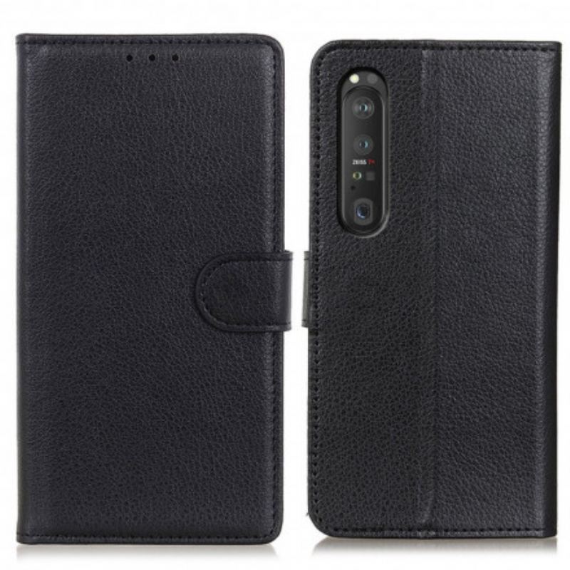 Capa Flip Para Sony Xperia 1 III Couro Sintético De Lichia