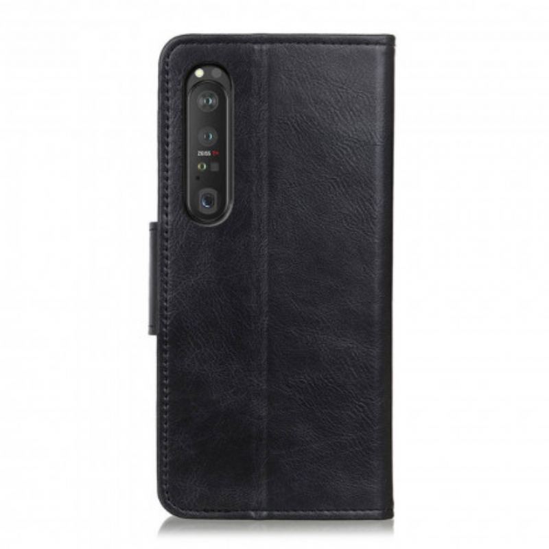 Capa Folio Para Sony Xperia 1 III Fecho Reversível Efeito Couro