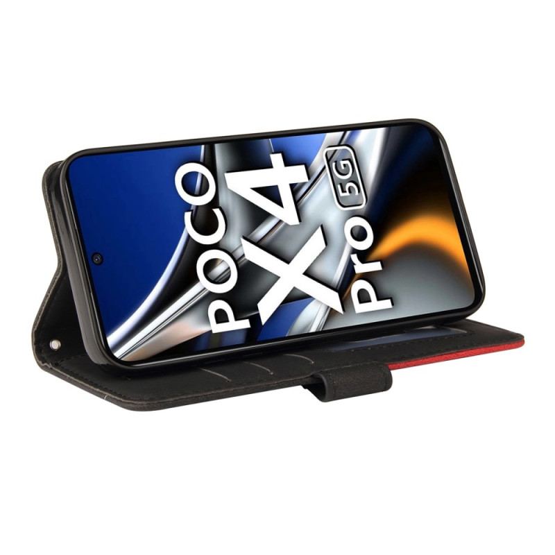 Capa De Couro Para Poco X4 Pro 5G De Cordão Correia De Dois Tons
