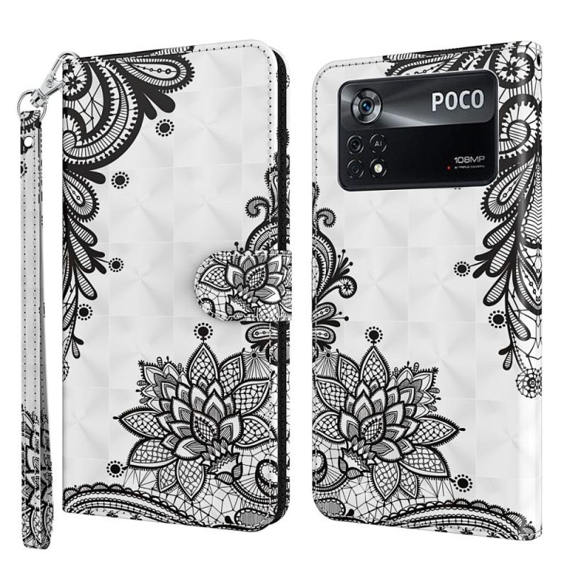 Capa De Couro Para Poco X4 Pro 5G De Cordão Renda Strappy