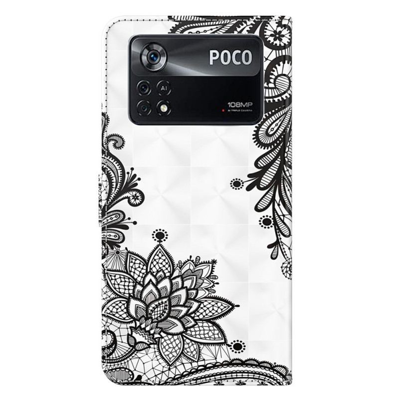 Capa De Couro Para Poco X4 Pro 5G De Cordão Renda Strappy