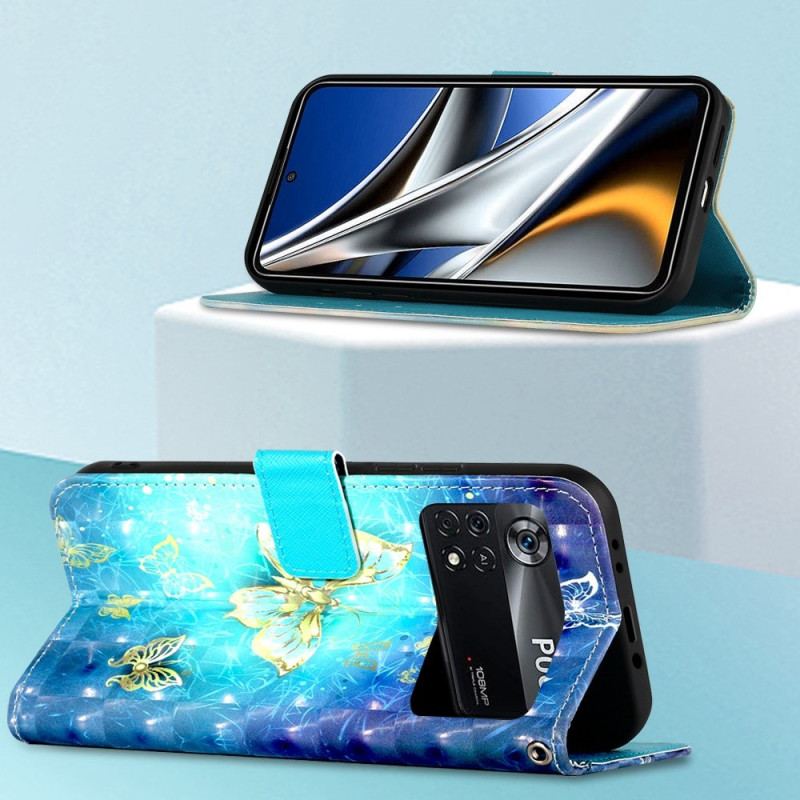 Capa De Couro Para Poco X4 Pro 5G De Cordão Voo De Borboletas Em Cordão