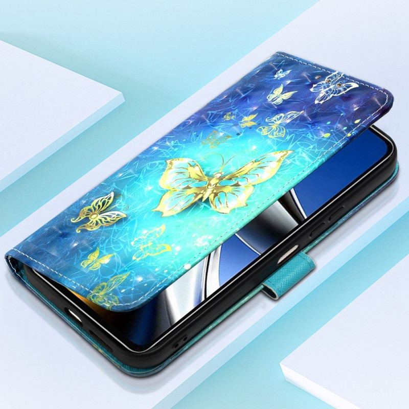 Capa De Couro Para Poco X4 Pro 5G De Cordão Voo De Borboletas Em Cordão