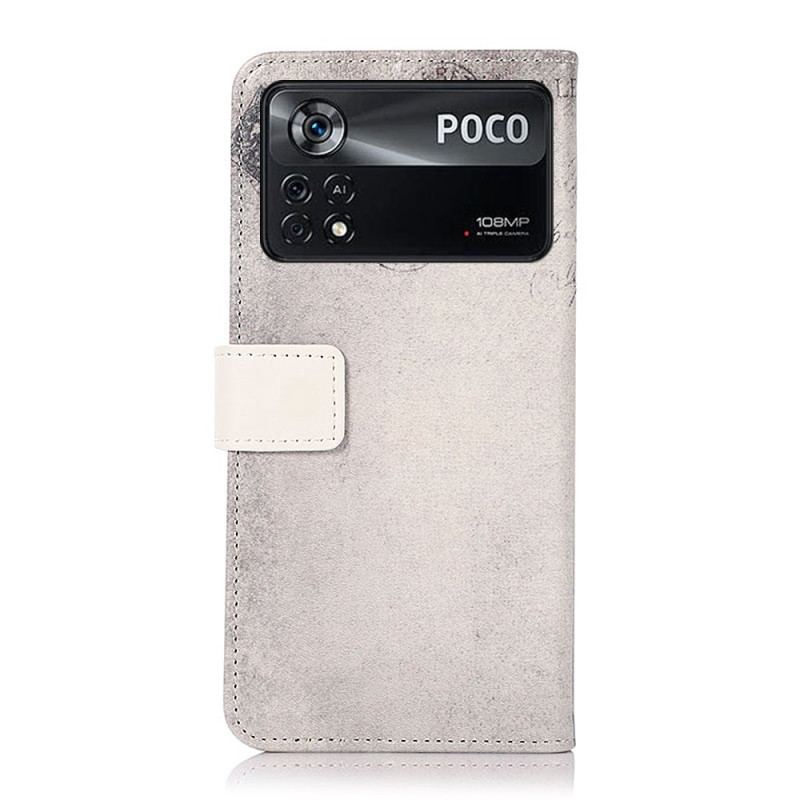Capa De Couro Para Poco X4 Pro 5G Gato Viajante
