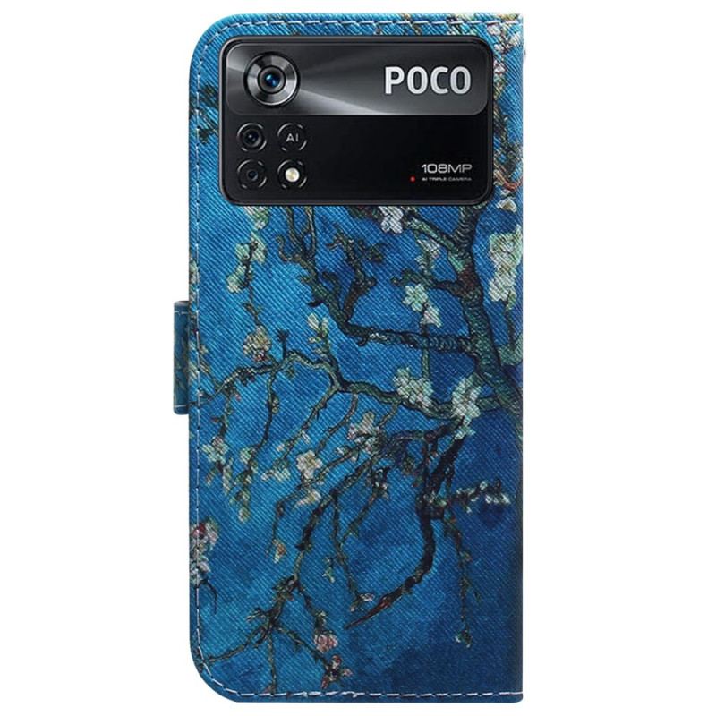 Capa De Couro Para Poco X4 Pro 5G Ramos Floridos