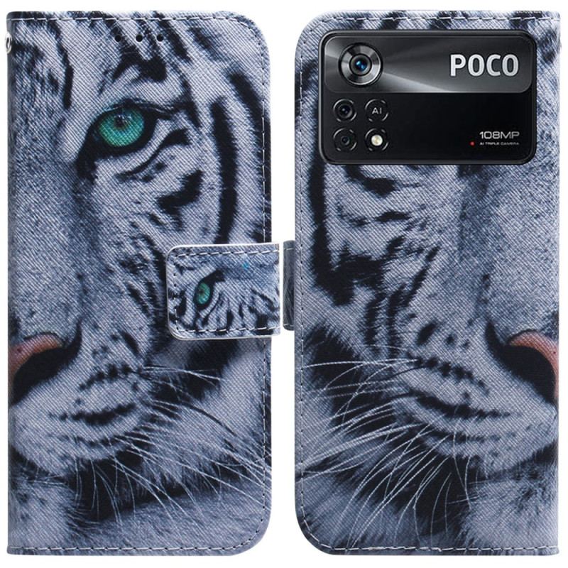 Capa De Couro Para Poco X4 Pro 5G Tigre Branco