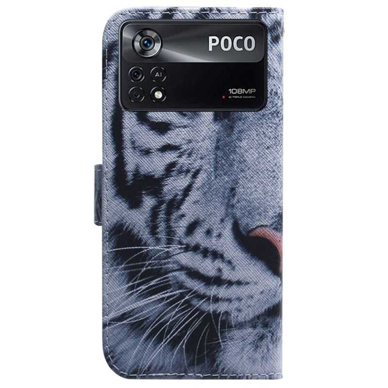 Capa De Couro Para Poco X4 Pro 5G Tigre Branco