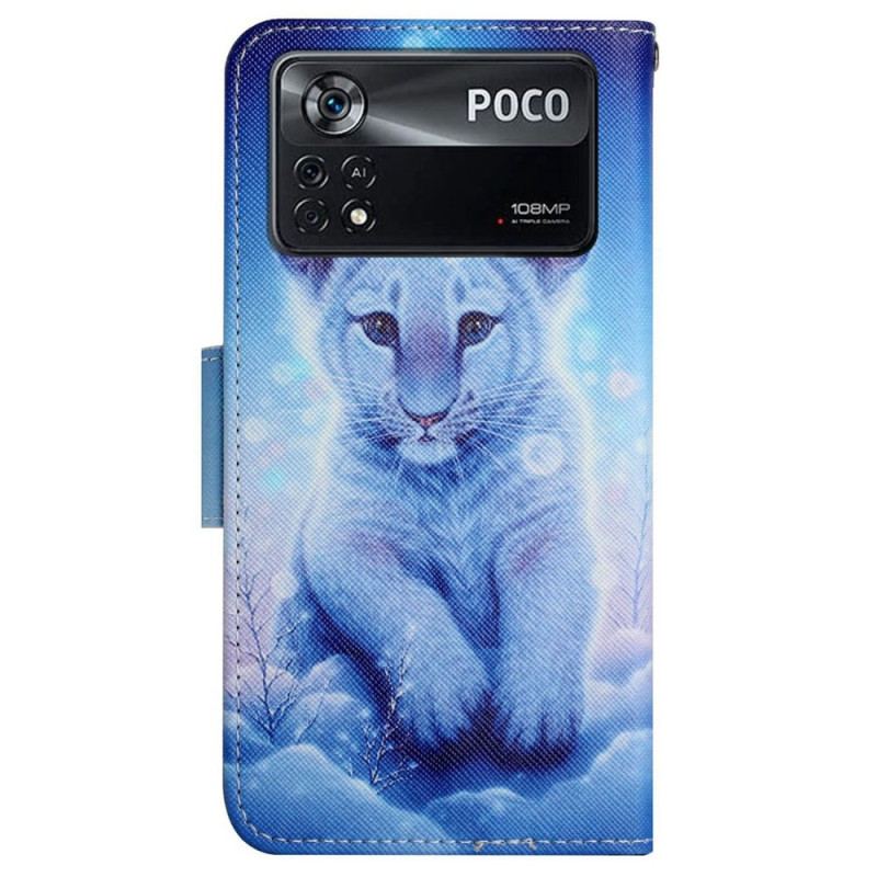 Capa Em Pele Para Poco X4 Pro 5G De Cordão Bebê Tigre Com Alça