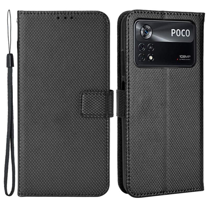 Capa Em Pele Para Poco X4 Pro 5G De Cordão Padrões De Tiras