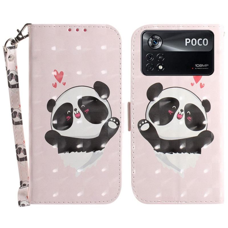 Capa Em Pele Para Poco X4 Pro 5G De Cordão Pequeno Panda Com Alça