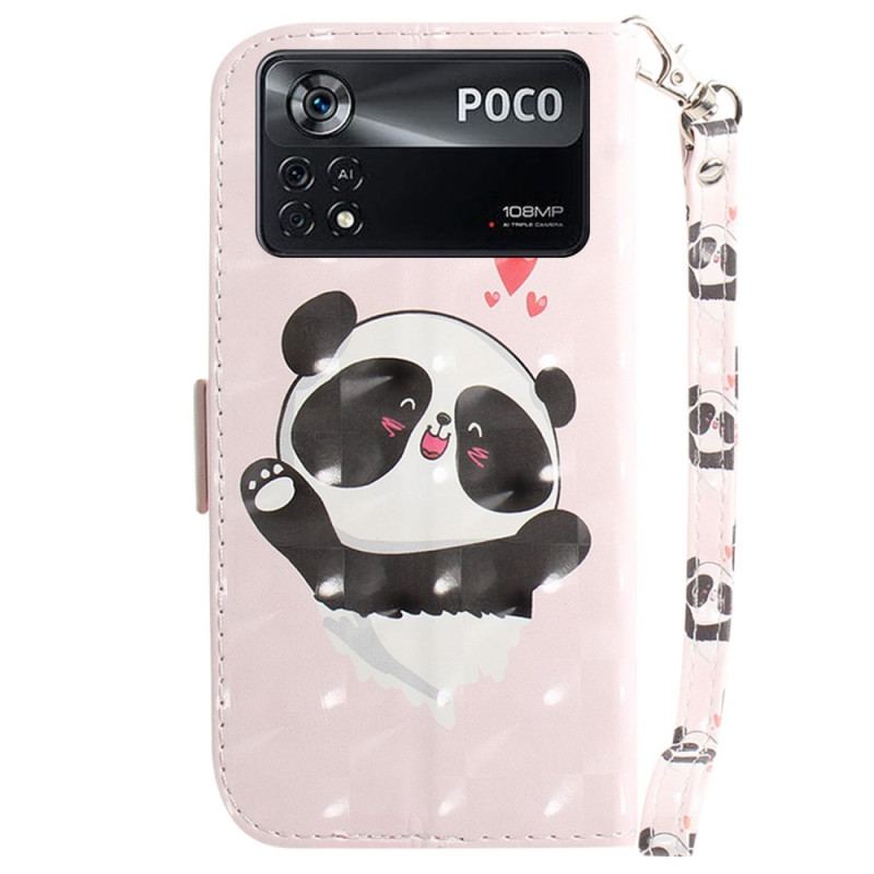 Capa Em Pele Para Poco X4 Pro 5G De Cordão Pequeno Panda Com Alça