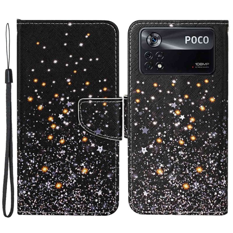 Capa Flip Para Poco X4 Pro 5G De Cordão Efeito Strappy Glitter