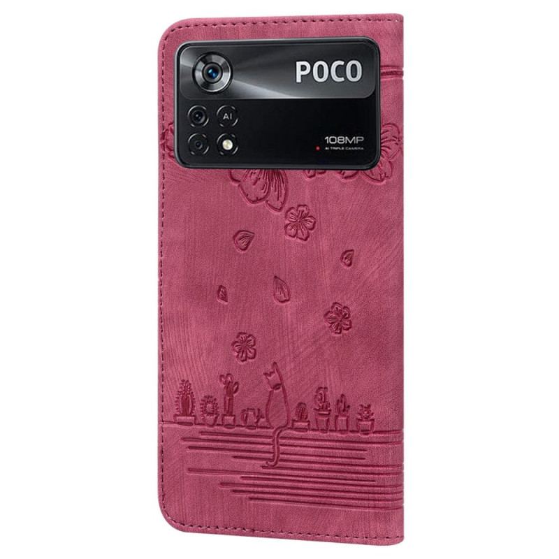 Capa Flip Para Poco X4 Pro 5G De Cordão Fio Dental Floral Gato