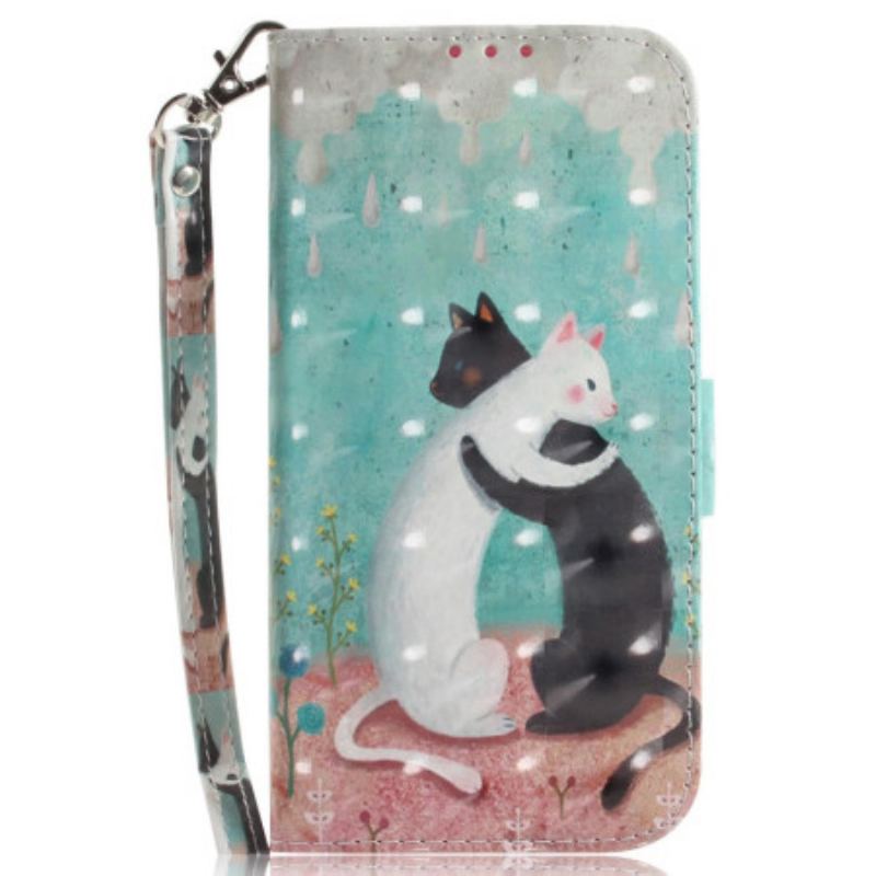 Capa Flip Para Poco X4 Pro 5G De Cordão Gato Preto Gato Branco Com Alça