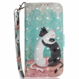 Capa Flip Para Poco X4 Pro 5G De Cordão Gato Preto Gato Branco Com Alça