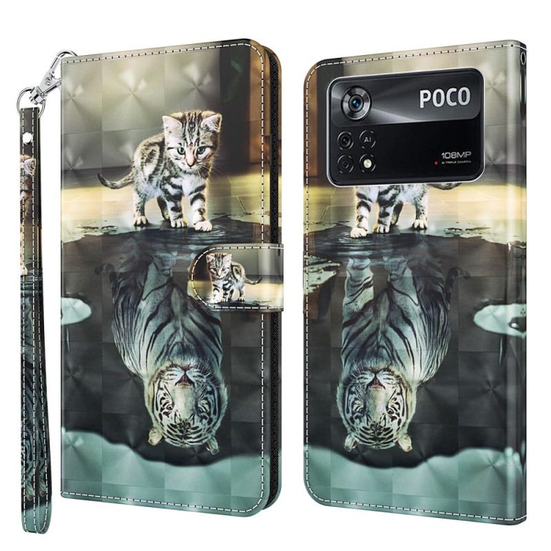 Capa Flip Para Poco X4 Pro 5G De Cordão Sonho De Gatinha Strappy